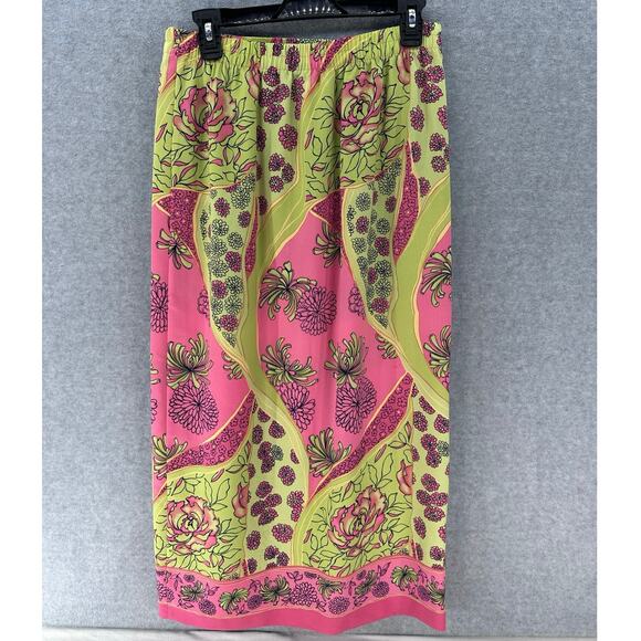 Vintage Sag Harbor Womens sz 10 faux Wrap Midi Skirt Floral Bright Vacation 90s - Picture 2 of 9